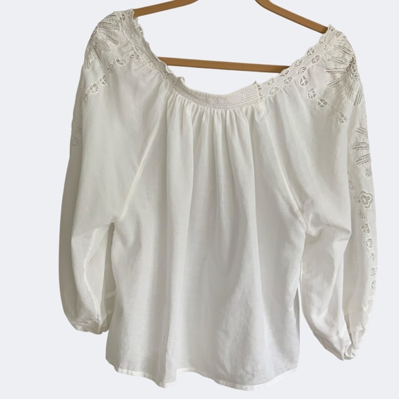 NWT Anthropologie Leifsdottir White Off Shoulder Embroidered Peasant Top S - Picture 8 of 15